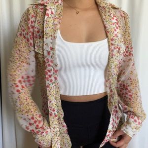 Sheer floral button up